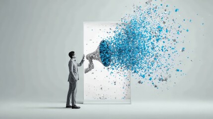 Digital Marketing & Virality: Representing how a single message (the megaphone) can "explode" across the internet or reach a massive audience through social media.