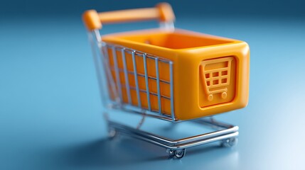 A stylized, 3D-rendered miniature shopping cart.