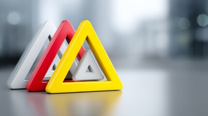 Warning or Safety Symbols: Because of the triangular shape and the use of red and yellow, it can be a stylized, professional background for content related to caution, safety standards, or traffic tec