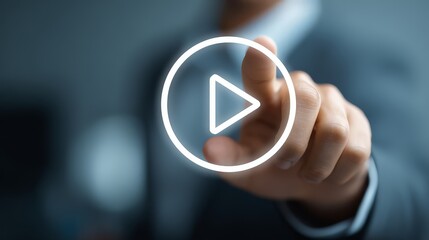 A human hand is shown in a focused, upward-pointing gesture, appearing to interact with a digital overlay.