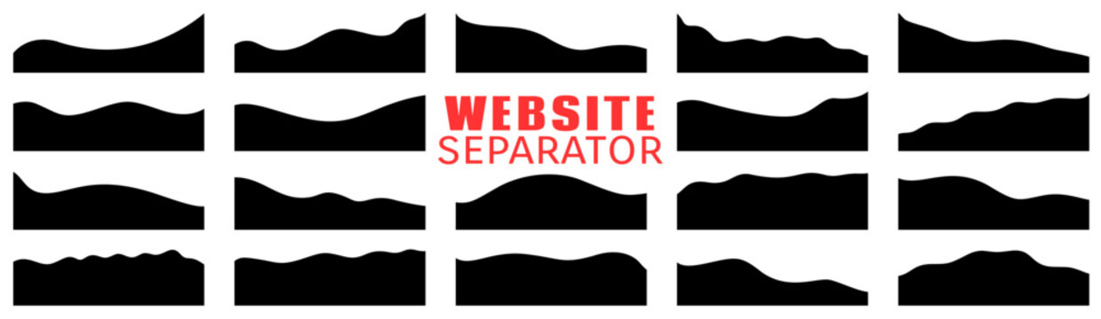 Fluid separator for website top block, soft wave shape divider, minimal website layout with organic shape and sleek separator.