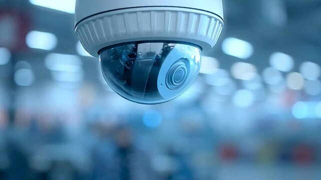 Close-up of a security camera lens.