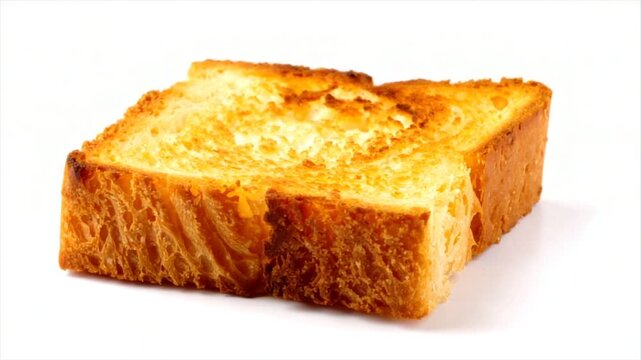 A golden-brown toasted bread slice against a white background, textured and inviting