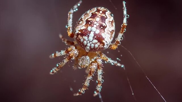 Closeup of a spider in its web.