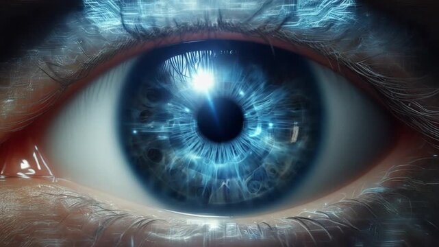 Female Robot Eyeball with Rotating Blue Digital Program Light