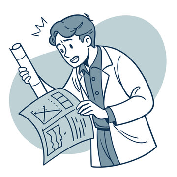 Illustration of a failed inventor holding a broken blueprint, symbolizing the setbacks and challenges in the creative process.
