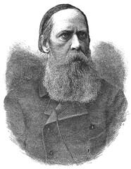 Mikhail Saltykov-Shchedrin (1826&ndash;1889), Russian satirist and writer, known for his critical social novels, shown with literary demeanor, old vintage illustration, 1895.