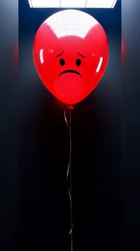 A Sad Red Balloon: Captivating Display of Emotions in a Minimalist Setting, Conveying a Sense of Melancholy and Loneliness Through Its Unique Expression.