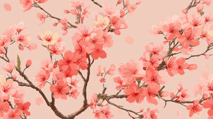 Fototapeta premium イラスト, 水彩, 春, サクラ, さくら, 桜, 花, 木, サクランボ, 全盛期, ブランチ, とぶ, ピンク, sakura, 自然, フローラル, 日本人, 文科系, 咲く, デザイン, 模様, ベクター, 植える, 日本, 季節, 葉, 美しさ, すごい, サマータイム, フレーム, ウォーターカラー