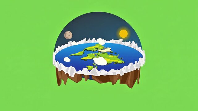 A rotating flat earth map under a dome, perfect for educational materials, conspiracy theories.