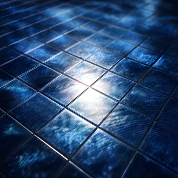 Deep blue solar panel texture with shiny multicrystalline silicon surface reflecting sunlight