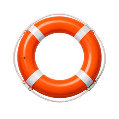 Bright orange and white life preserver ring floating isolated on transparent background
