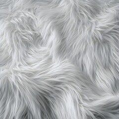 Fototapeta premium Soft white faux fur texture with long hair synthetic fibers close up view of fluffy fabric