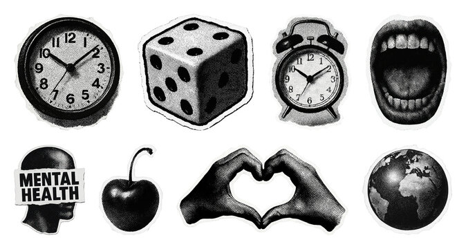 PNG Retro collage elements collection, transparent background