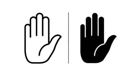 Obraz premium Open Hand Icon, Outline and Solid Black, Representing Help, Welcome, or Stop