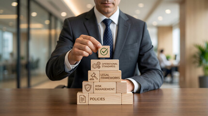 Corporate Compliance and Risk Management Building Blocks Concept