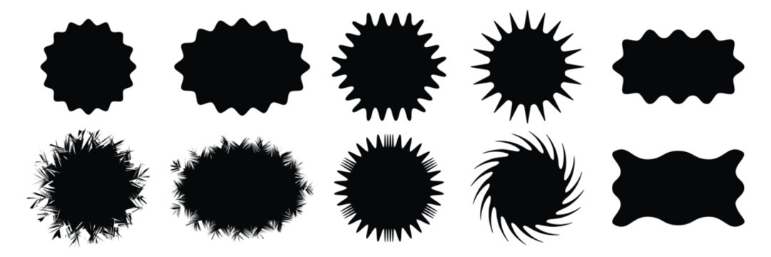 Set of black spiky and distressed abstract shapes