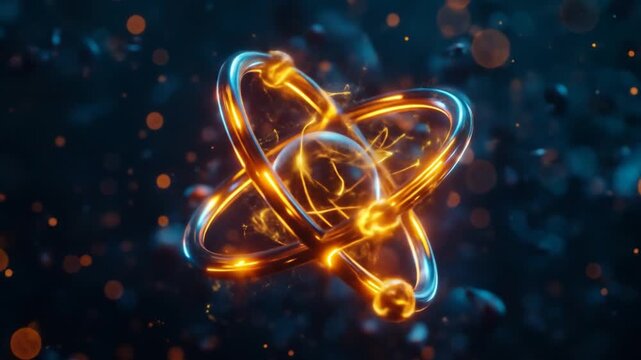 Abstract atom structure with glowing energy on dark background