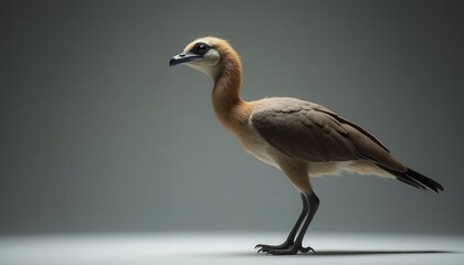 Small Brown Bird Standing On A Gray Surface With Speckled Feathers And A Long Neck Against A Gradient Background Under
