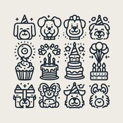 Icon set happy birthday dog ​​vector