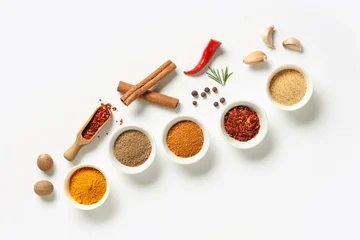 Fototapete Rund Zu Essen Composition with bowls of different fresh spices on light background  © Pixel-Shot