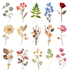 Obraz na płótnie Canvas PNG Colorful pressed flowers collection, transparent background