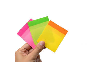 Fototapeta premium Colorful sticky notes held by hand isolated on transparent background