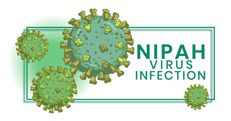 Nipah Virus Infection Medical Illustration - Pathogen Microscopic View with Scientific Typography for Healthcare Education