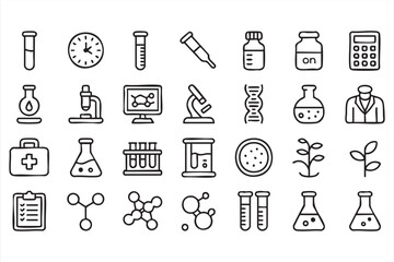 Science and medical research outline icons for healthcare