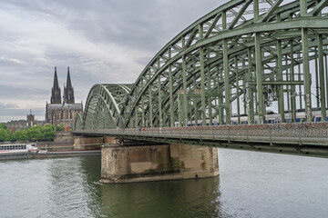 Hohenzollern Bridge, Cathedral in Cologne City, Germany.