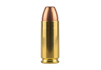 Single metallic projectile cartridge centered against a plain white background.