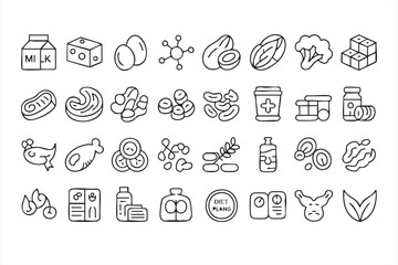 Protein and healthy diet outline icons