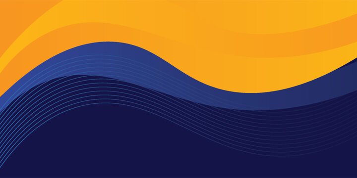 Abstract blue and yellow wave wide background banner curve element with line blue pettern space for text and message design. Eps 10