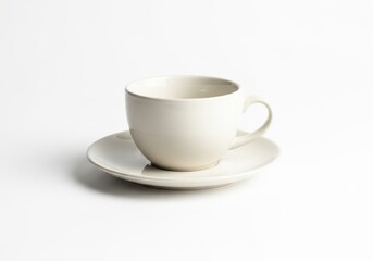 Obraz premium Ceramic coffee cup and matching saucer rest upon a bright white surface