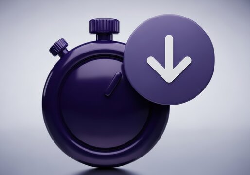 Three dimensional stopwatch icon displays a prominent downward pointing arrow symbol.