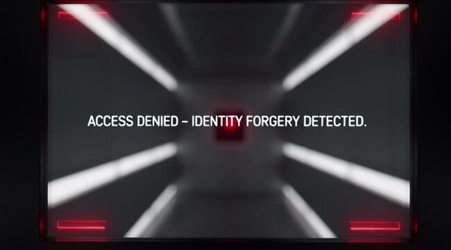 Access Denied Warning on Biometric Scanner Detecting Identity Forgery