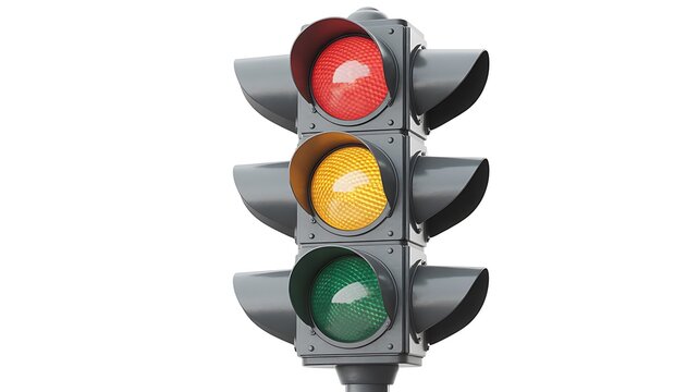 Traffic light with red, yellow, and green signals illuminated