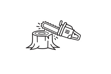 chainsaw cutting through a tree stump with motion lines around the blade