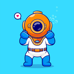 Obraz premium Cute Diver Excited Cartoon 