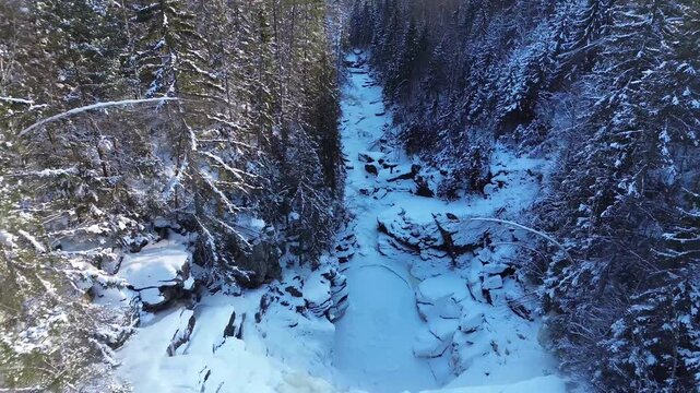 Aerial Drone Flight From Top to Bottom of Solbergfossen Waterfall, Norway