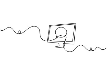 Obraz premium Desktop screen monitor continuous line illustration for minimalist workspace graphic design