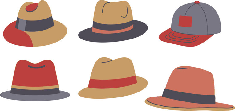 Set of Cool Hat Icons and Caps Vector Illustration in Flat Style..eps