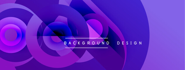 Abstract purple design features flowing shapes, circles, layers. Modern aesthetic suitable for backgrounds, presentations, digital art.