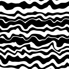Black and white jagged stripes seamless vector pattern. Jagged liquid waves groovy background. Modern zebra monochrome illusion print. Optical distortion y2k design.