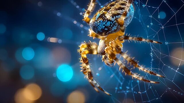 Spider in Web Closeup Macro Shot.