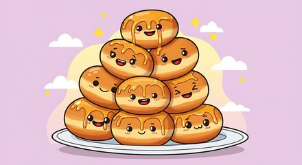 可愛いドーナツの山 幸せな朝食