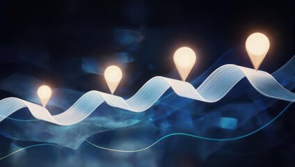 Abstract graphic design; glowing markers on wavy lines