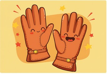 可愛い手袋のハイタッチイラスト