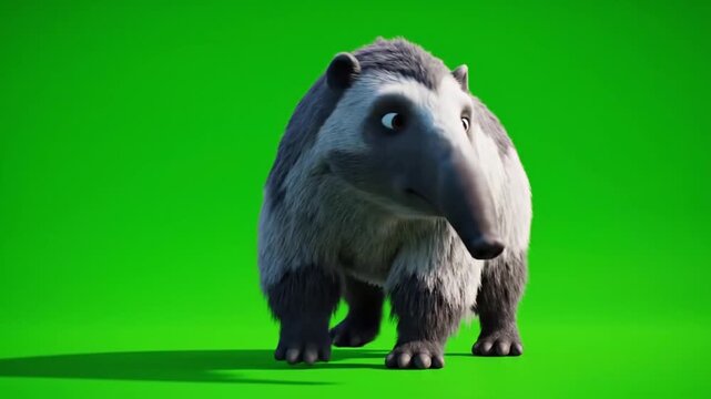 3D rendered tapir standing on green screen, centered and facing slightly right, studio lighting