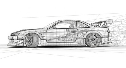 Detailed Sketch of a Sports Car in Motion. © Ena
